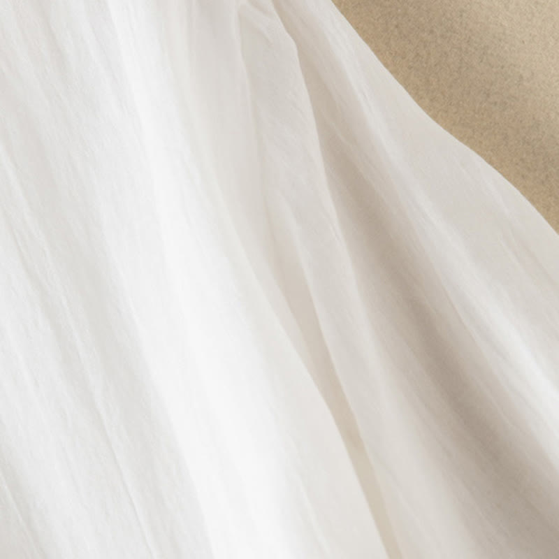 Buddha Stones Sommer-Midikleid aus Baumwolle und Leinen mit V-Ausschnitt und halblangen Ärmeln