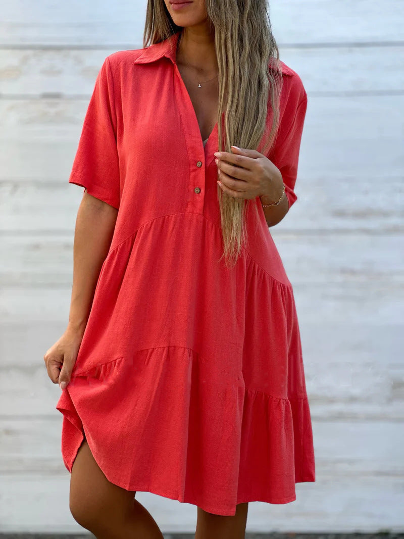 Damen lockeres Hemdkleid mit Knopfdetails und fließendem Saum WW