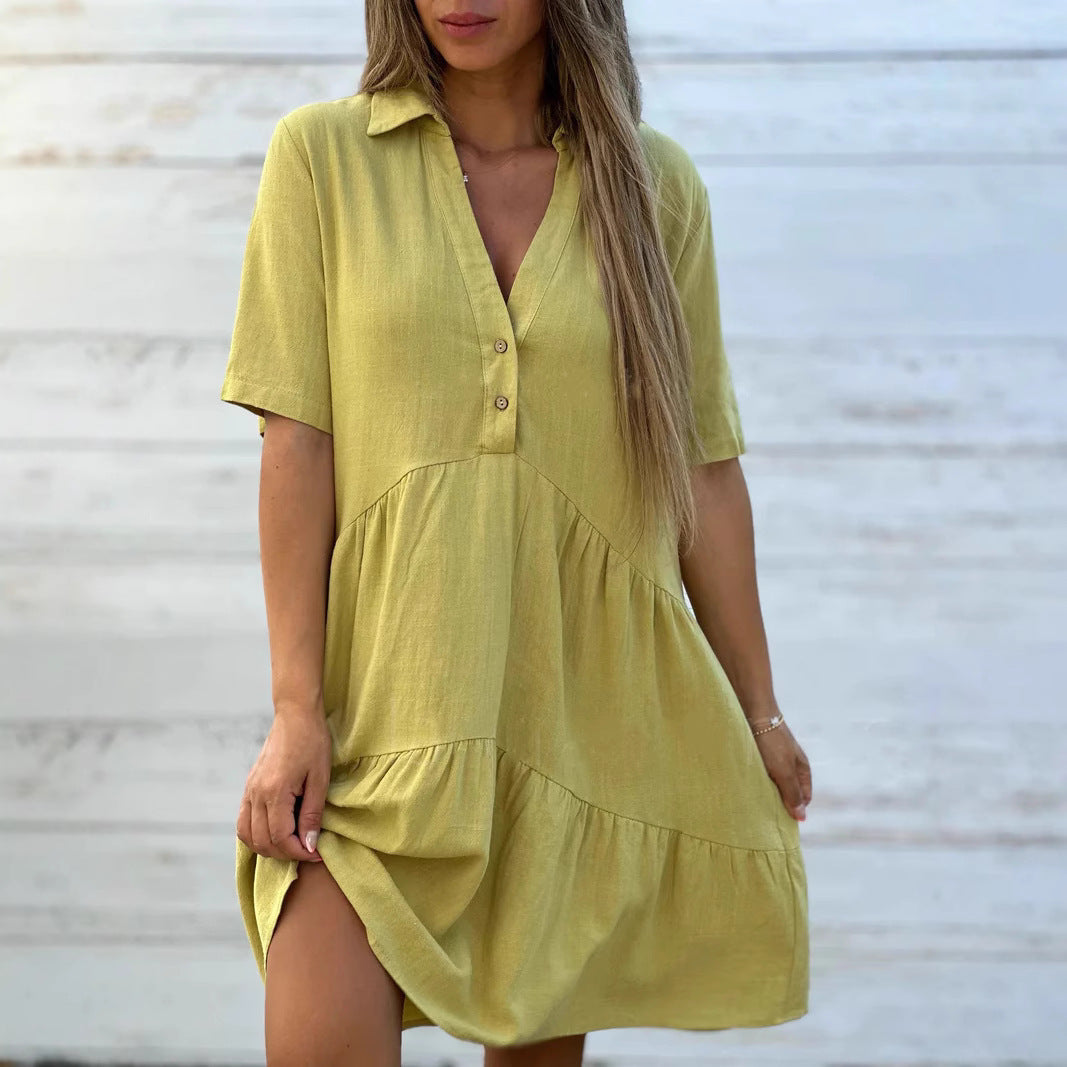 Damen lockeres Hemdkleid mit Knopfdetails und fließendem Saum WW