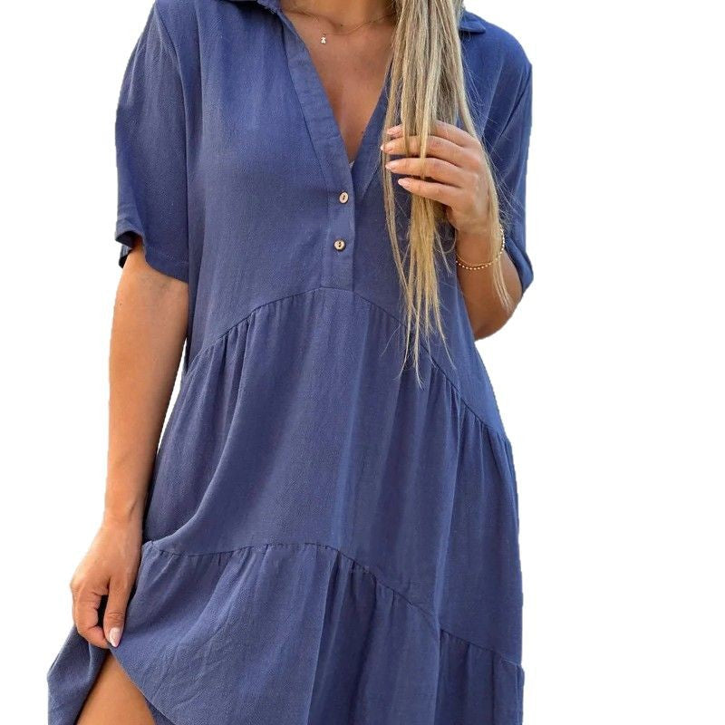 Damen lockeres Hemdkleid mit Knopfdetails und fließendem Saum WW