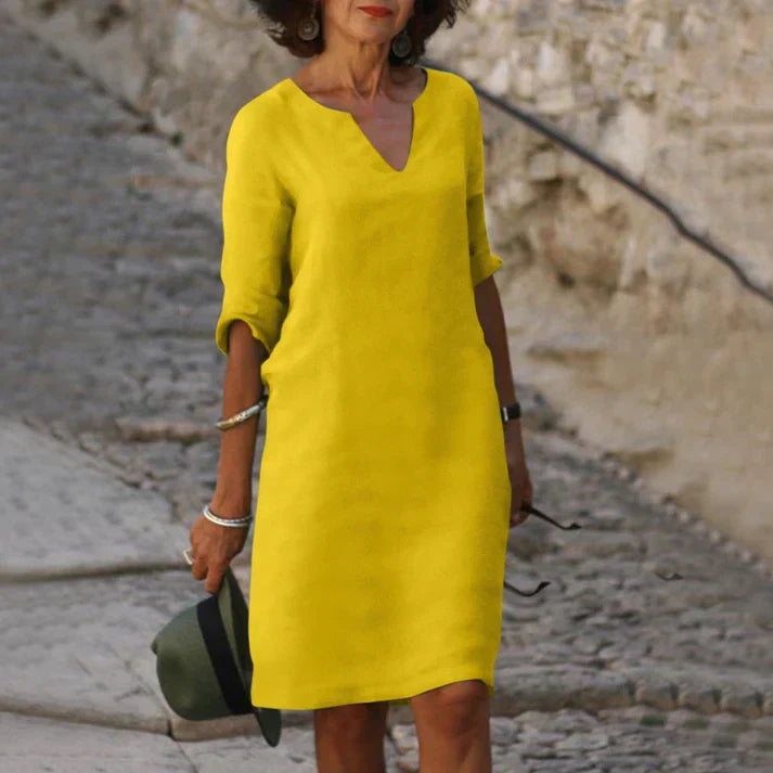 WW | Elegantes Sommerkleid aus Leinen mit V-Ausschnitt