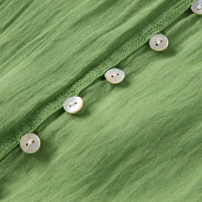 Buddha Stones Sommer-Midikleid aus Baumwolle und Leinen mit V-Ausschnitt und halblangen Ärmeln