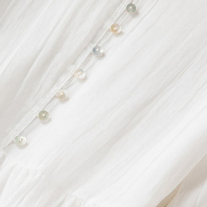 Buddha Stones Sommer-Midikleid aus Baumwolle und Leinen mit V-Ausschnitt und halblangen Ärmeln