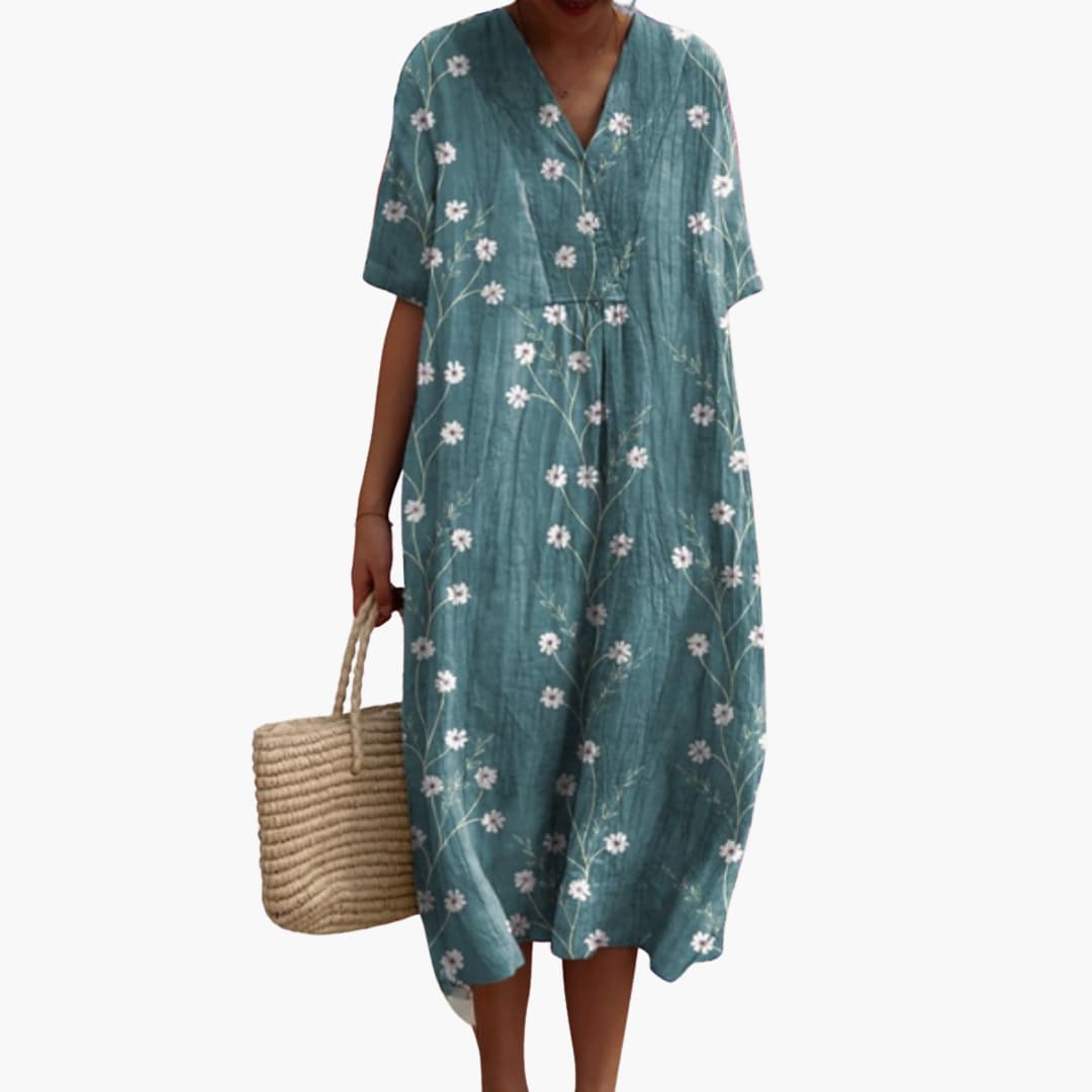 Sommerkleid Damen – Blumenmuster, V-Ausschnitt, Leicht
