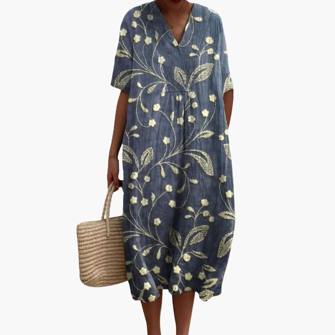 Sommerkleid Damen – Blumenmuster, V-Ausschnitt, Leicht