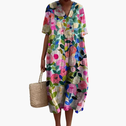 Sommerkleid Damen – Blumenmuster, V-Ausschnitt, Leicht