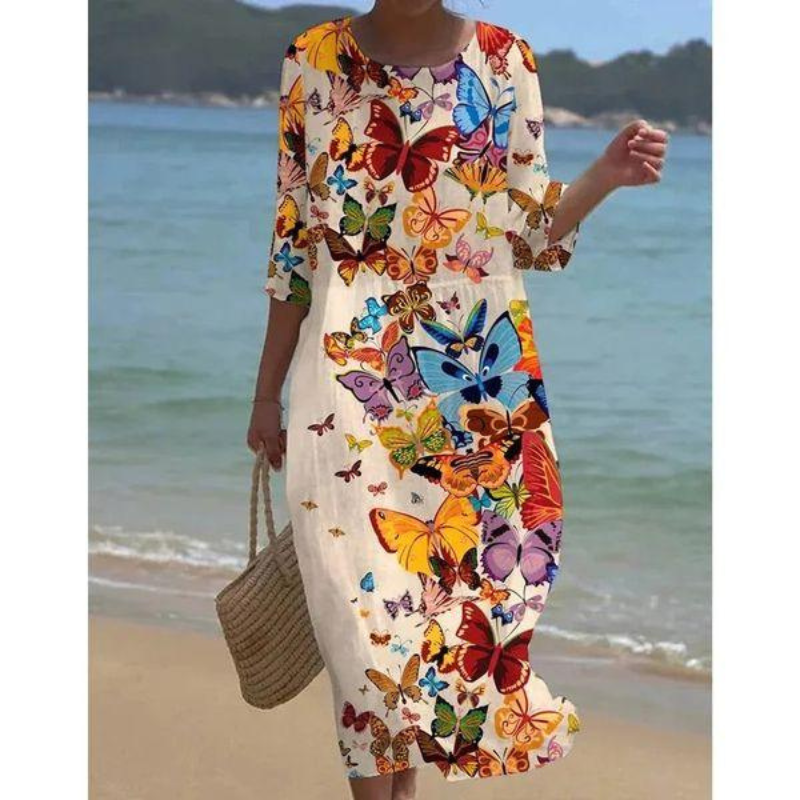 Damenkleid Mit Blumendruck Und Halblangen Ärmeln | Schmeichelhafte Passform