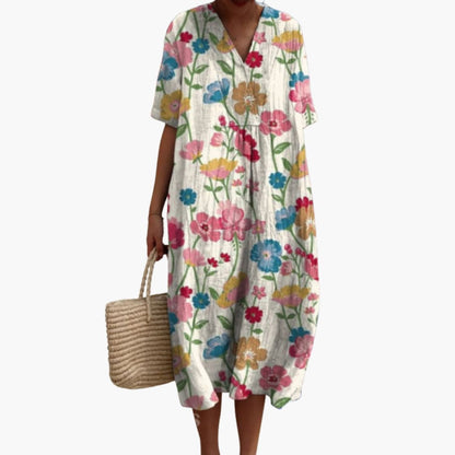 Sommerkleid Damen – Blumenmuster, V-Ausschnitt, Leicht