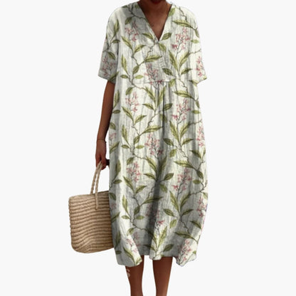 Sommerkleid Damen – Blumenmuster, V-Ausschnitt, Leicht