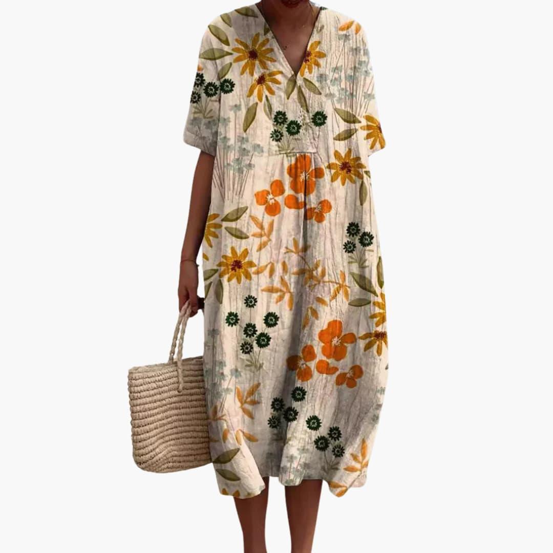 Sommerkleid Damen – Blumenmuster, V-Ausschnitt, Leicht
