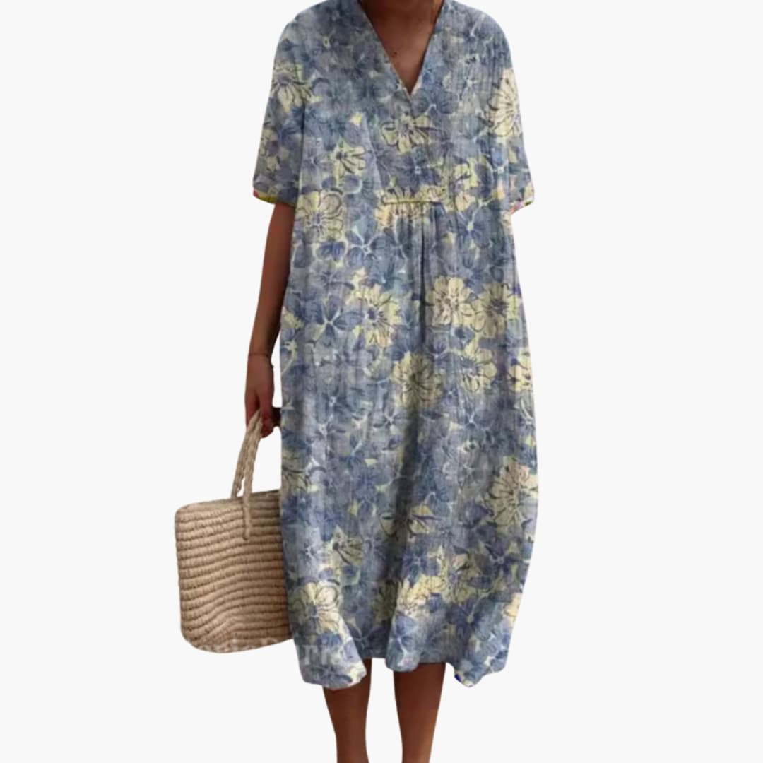 Sommerkleid Damen – Blumenmuster, V-Ausschnitt, Leicht