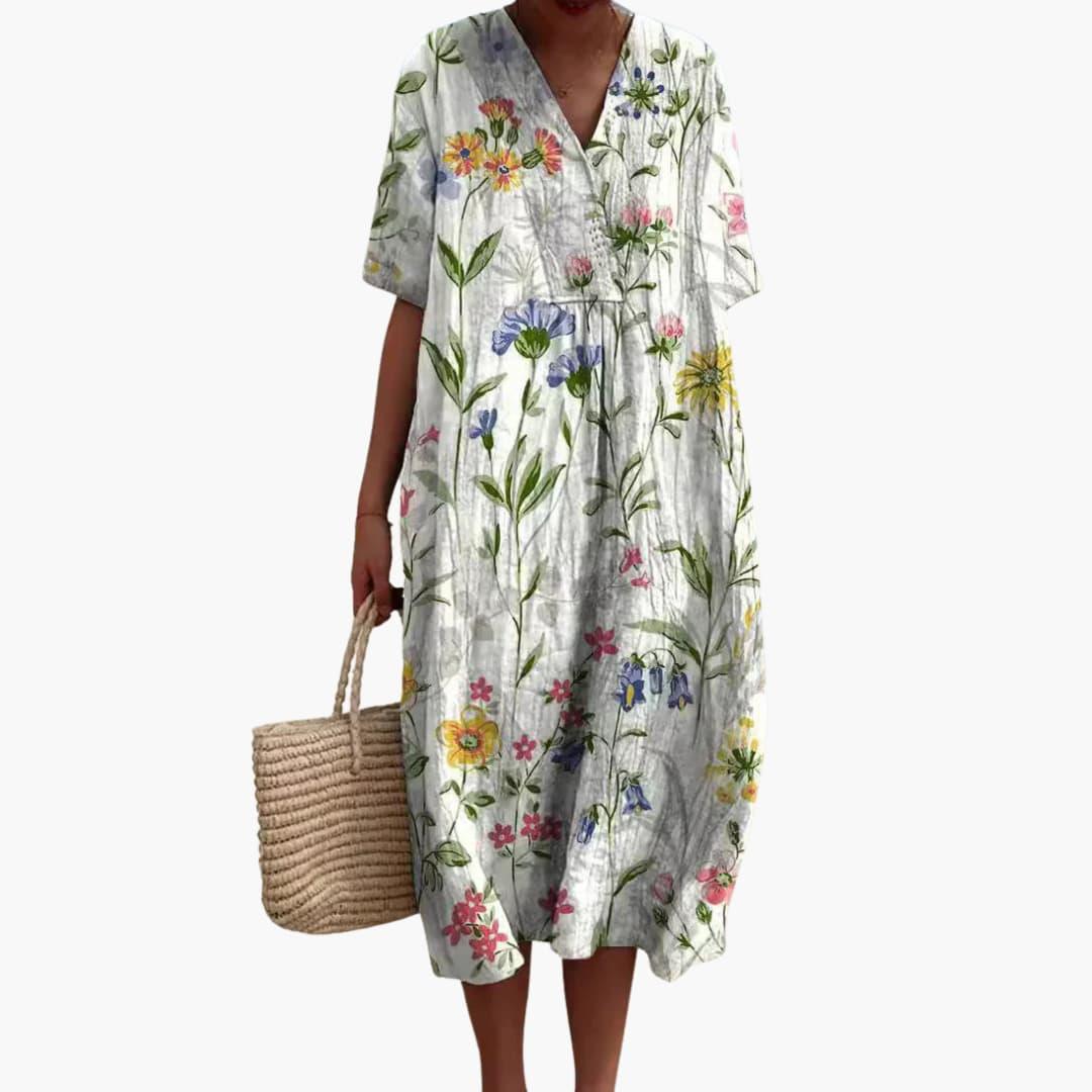 Sommerkleid Damen – Blumenmuster, V-Ausschnitt, Leicht
