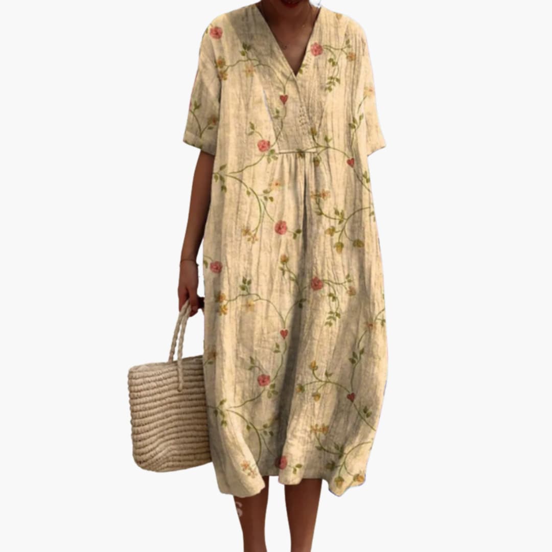 Sommerkleid Damen – Blumenmuster, V-Ausschnitt, Leicht