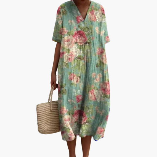 Sommerkleid Damen – Blumenmuster, V-Ausschnitt, Leicht