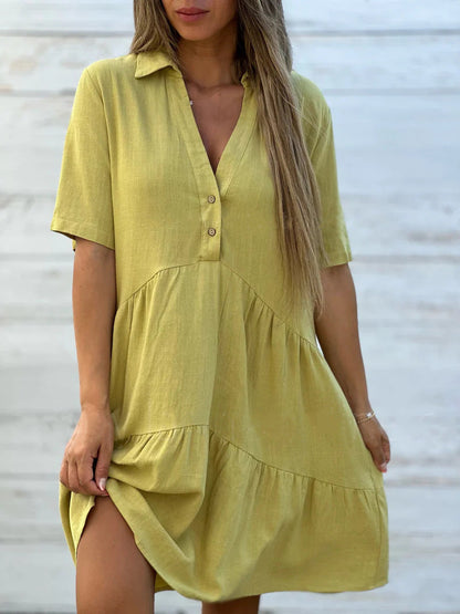 Damen lockeres Hemdkleid mit Knopfdetails und fließendem Saum WW