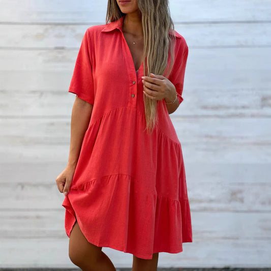 Damen lockeres Hemdkleid mit Knopfdetails und fließendem Saum WW