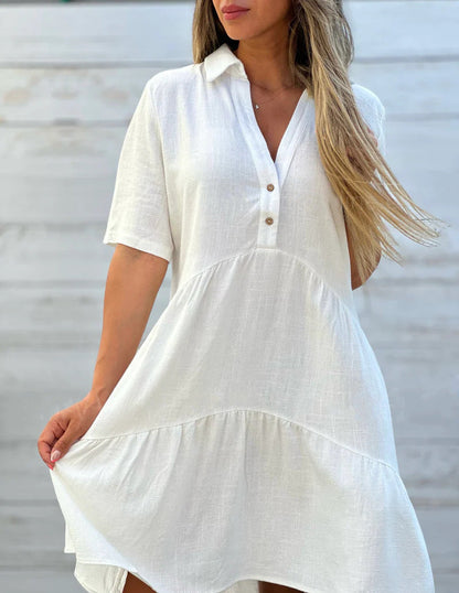 Damen lockeres Hemdkleid mit Knopfdetails und fließendem Saum WW