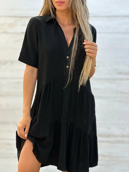Damen lockeres Hemdkleid mit Knopfdetails und fließendem Saum WW