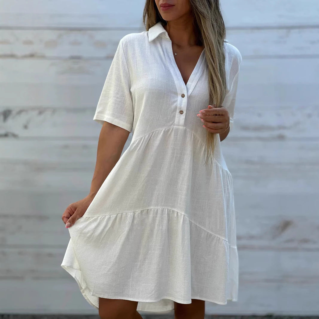 Damen lockeres Hemdkleid mit Knopfdetails und fließendem Saum WW
