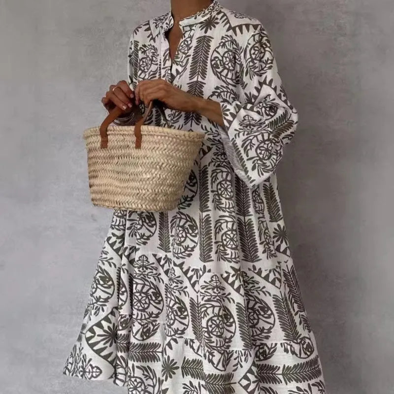 Tunika Kleid für Damen - Leichtes Sommerkleid mit Stehkragen