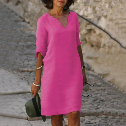 WW | Elegantes Sommerkleid aus Leinen mit V-Ausschnitt