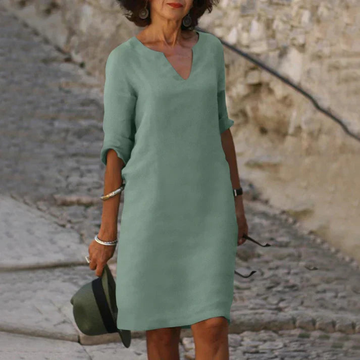 WW | Elegantes Sommerkleid aus Leinen mit V-Ausschnitt