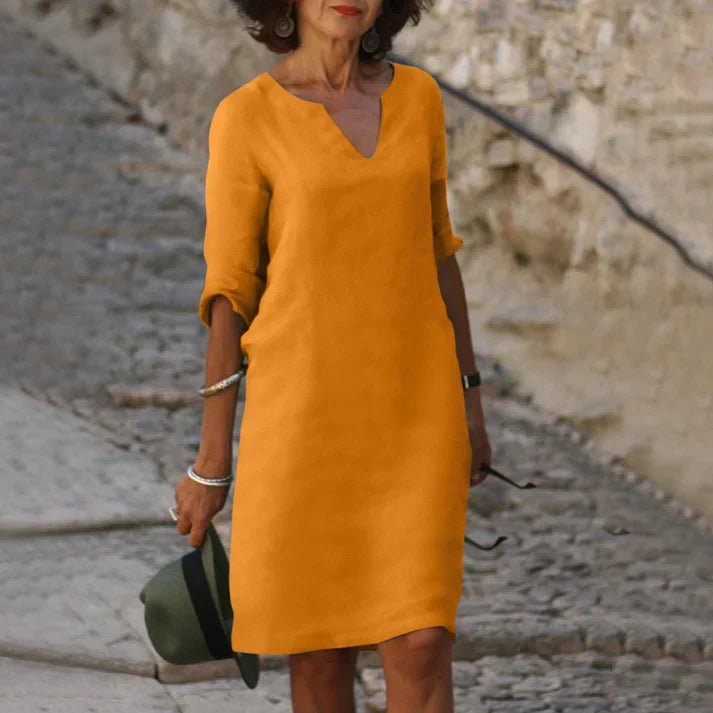 WW | Elegantes Sommerkleid aus Leinen mit V-Ausschnitt