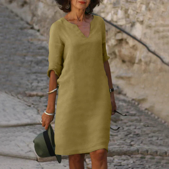 WW | Elegantes Sommerkleid aus Leinen mit V-Ausschnitt