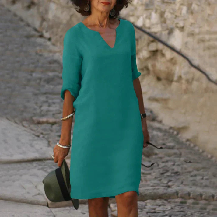 WW | Elegantes Sommerkleid aus Leinen mit V-Ausschnitt