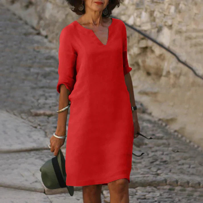 WW | Elegantes Sommerkleid aus Leinen mit V-Ausschnitt