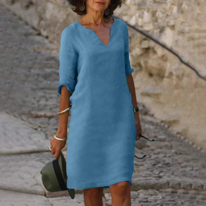 WW | Elegantes Sommerkleid aus Leinen mit V-Ausschnitt