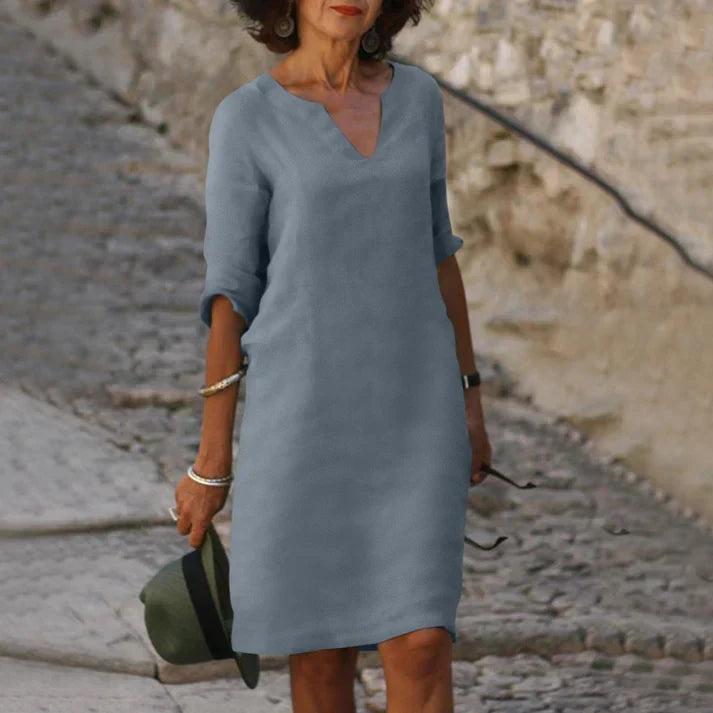 WW | Elegantes Sommerkleid aus Leinen mit V-Ausschnitt