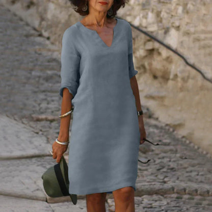 WW | Elegantes Sommerkleid aus Leinen mit V-Ausschnitt