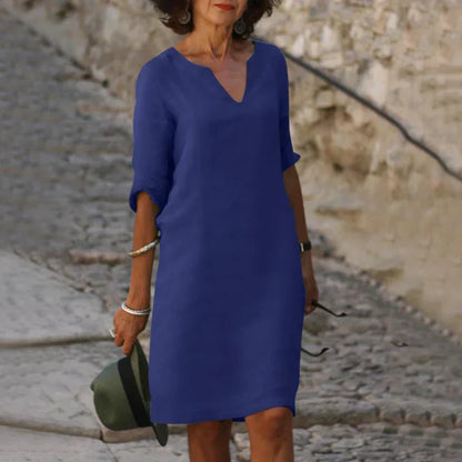 WW | Elegantes Sommerkleid aus Leinen mit V-Ausschnitt