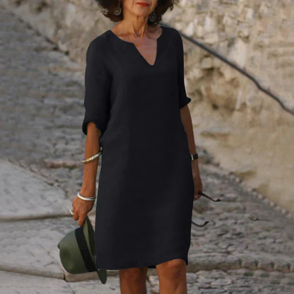 WW | Elegantes Sommerkleid aus Leinen mit V-Ausschnitt