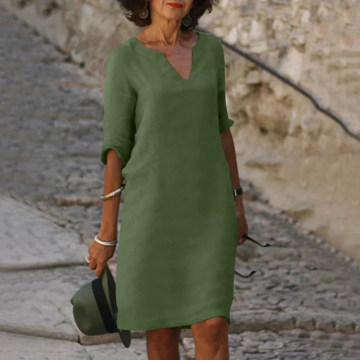 WW | Elegantes Sommerkleid aus Leinen mit V-Ausschnitt