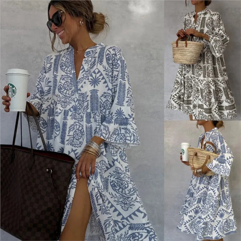 Tunika Kleid für Damen - Leichtes Sommerkleid mit Stehkragen