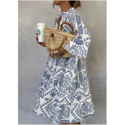 Tunika Kleid für Damen - Leichtes Sommerkleid mit Stehkragen