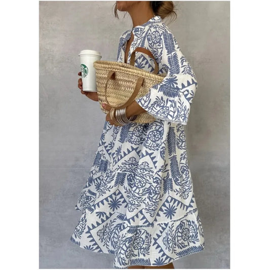 Tunika Kleid für Damen - Leichtes Sommerkleid mit Stehkragen