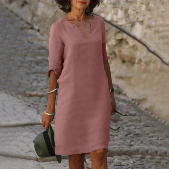 WW | Elegantes Sommerkleid aus Leinen mit V-Ausschnitt