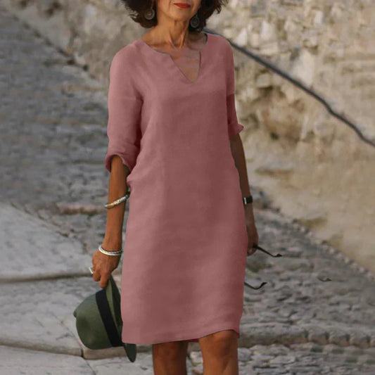 WW | Elegantes Sommerkleid aus Leinen mit V-Ausschnitt