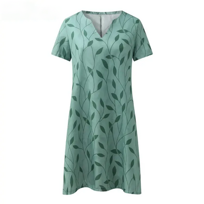 Kurzärmeliges Kleid Mit Blätterdruck Für Frauen | Mini