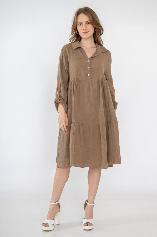 Lockeres Musselin Kleid - Taupe