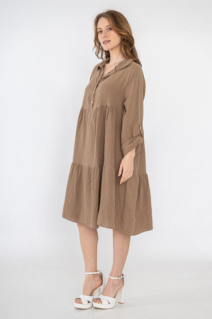Lockeres Musselin Kleid - Taupe