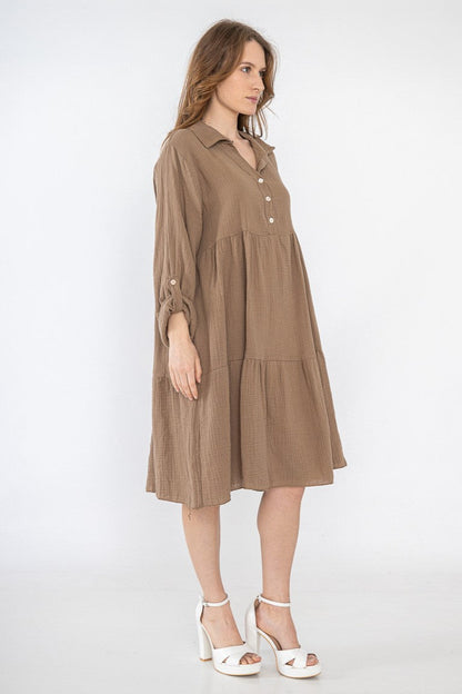 Lockeres Musselin Kleid - Taupe
