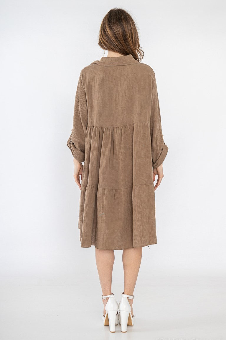 Lockeres Musselin Kleid - Taupe