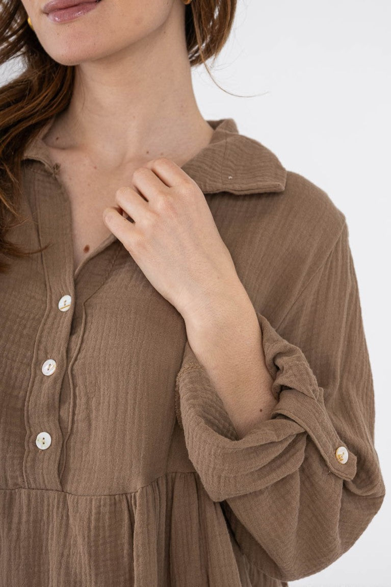 Lockeres Musselin Kleid - Taupe