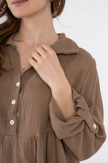 Lockeres Musselin Kleid - Taupe